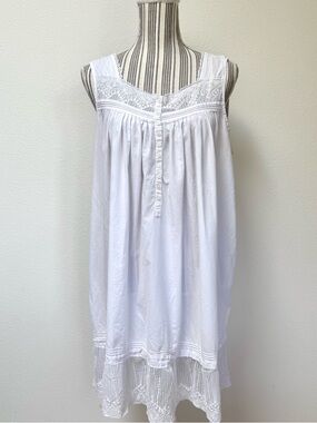 Eileen West white cotton lace nightgown cottagecore mini dress L